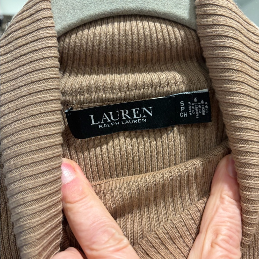 Lauren Ralph Lauren Camel Ribbed Turtleneck Sweater